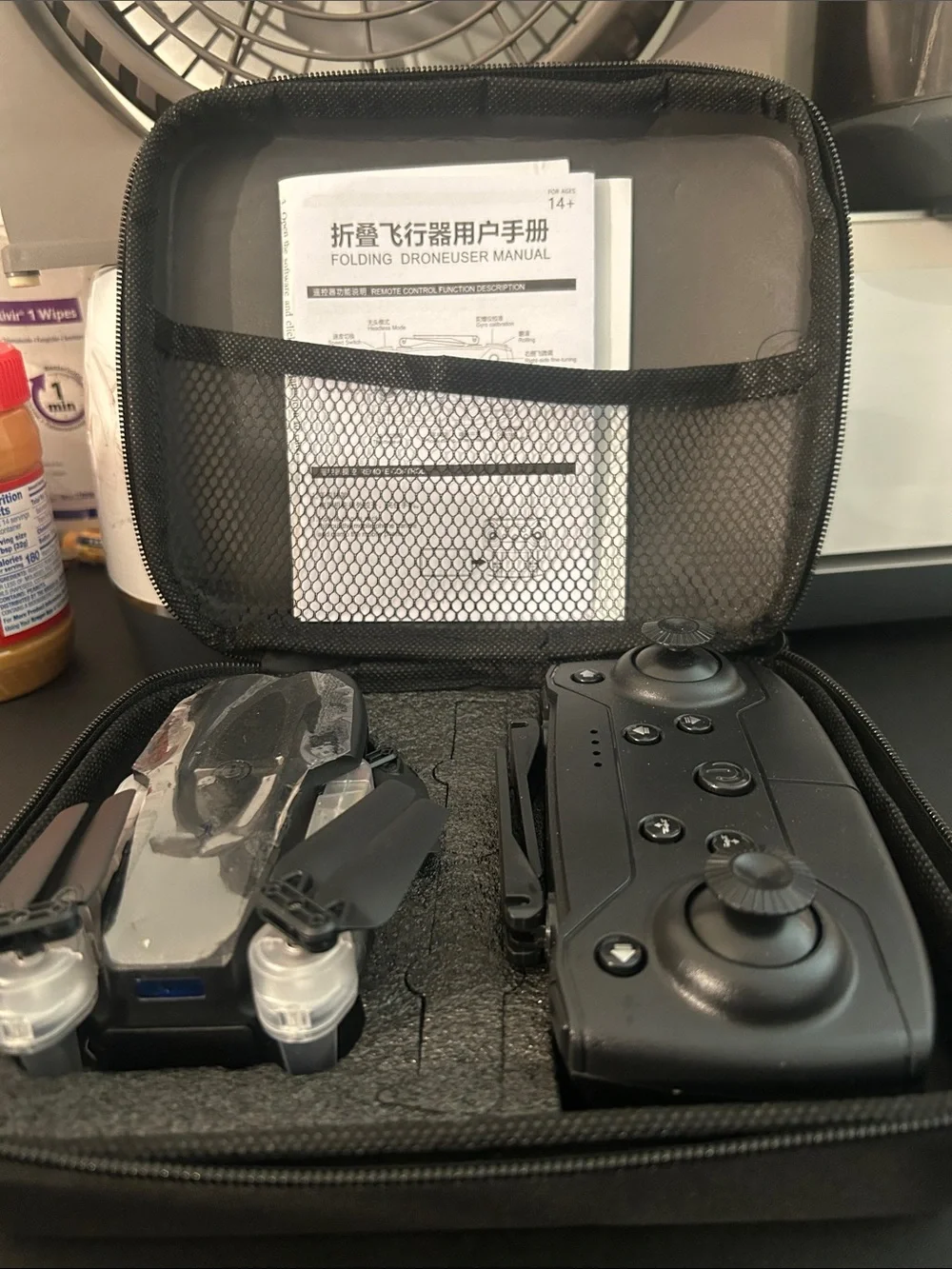 Compact Foldable Black Drone with Remote Controller